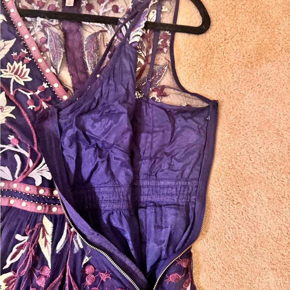 Anthro Moulinette Soeurs Purple and Cream Embroidered Midi Dress - Picture 6 of 8